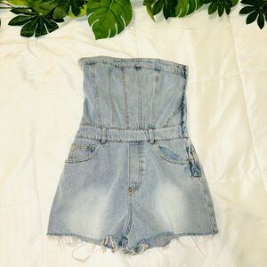 Jean tube top romper